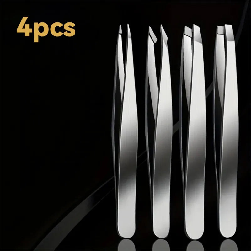 4-Piece Tweezers Set for Eyebrow Plucking and Hair Removal, LK-AA29