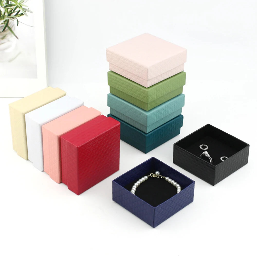 5Pcs 5x5x3cm Jewelry Gift Box Ring Earring Organizer Display Stud Packaging Travel Accessories Black Sponge Case Wedding Favors,LK-AA248