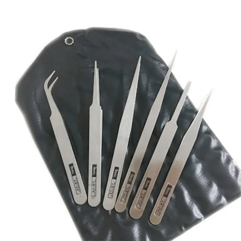 6-Piece Stainless Steel Tweezers Set with Straight and Angled Tips, LK-TW14