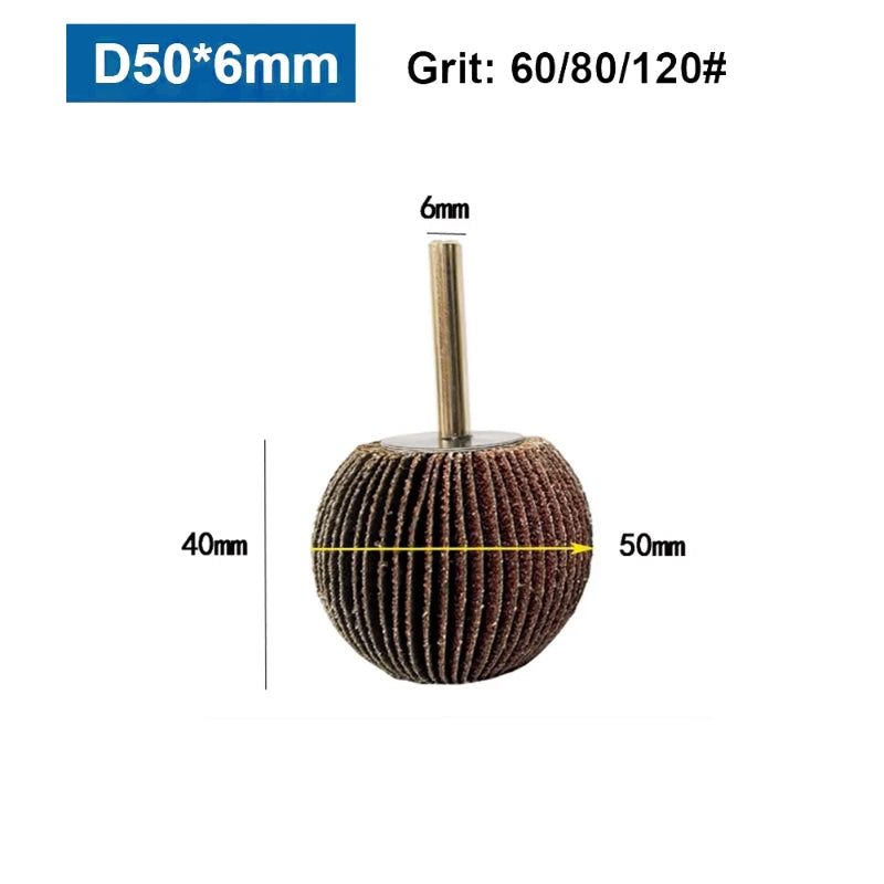 4PC Spherical Sandpaper Flap Wheel Set – 6mm Shank, 60/80/120 Grit Abrasive Polishing Tool for Precision Work LAKIMI LK-AA200