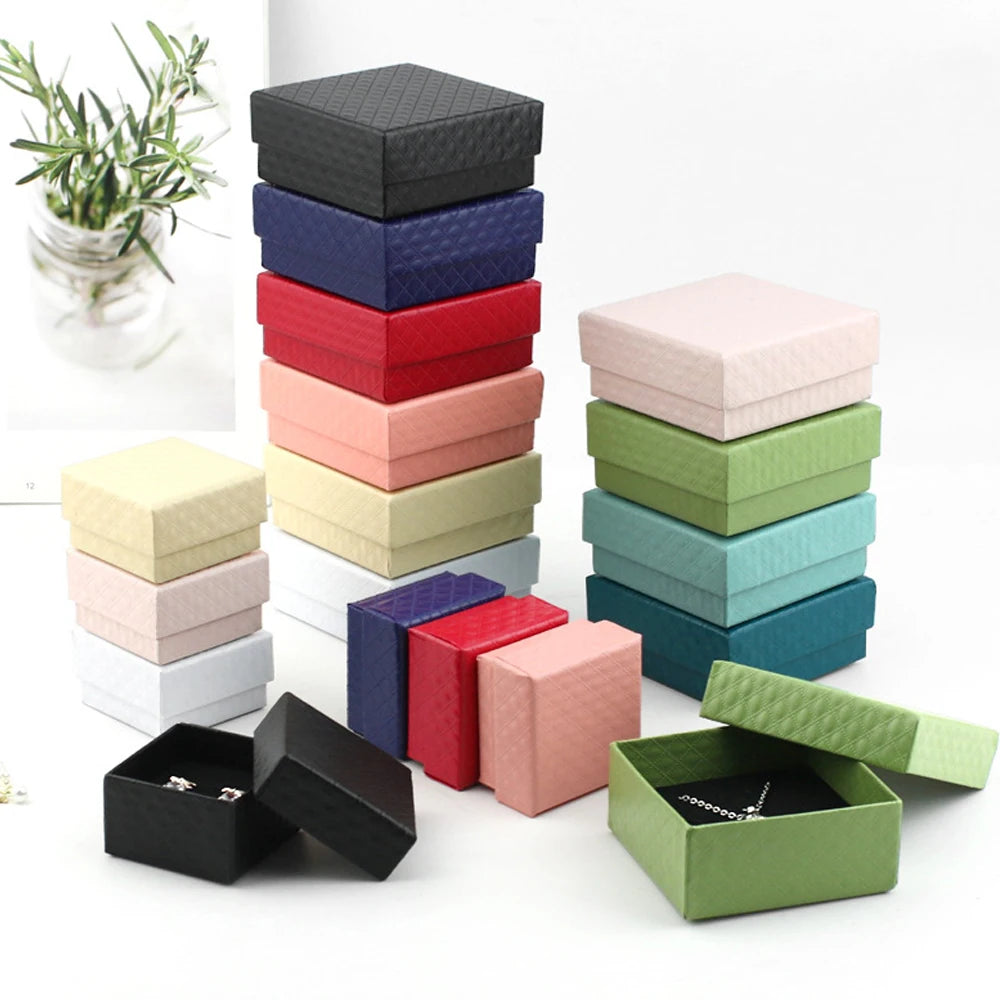 5Pcs 5x5x3cm Jewelry Gift Box Ring Earring Organizer Display Stud Packaging Travel Accessories Black Sponge Case Wedding Favors,LK-AA248