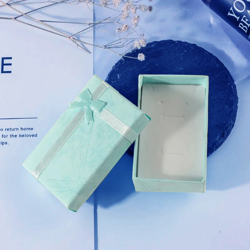 2 Pcs Pink Blue Color Cross Bowknot High Quality Paper Ring Necklaces Earrings Jewelry Square Package Gift Boxes Sets for Women,LK-AA151