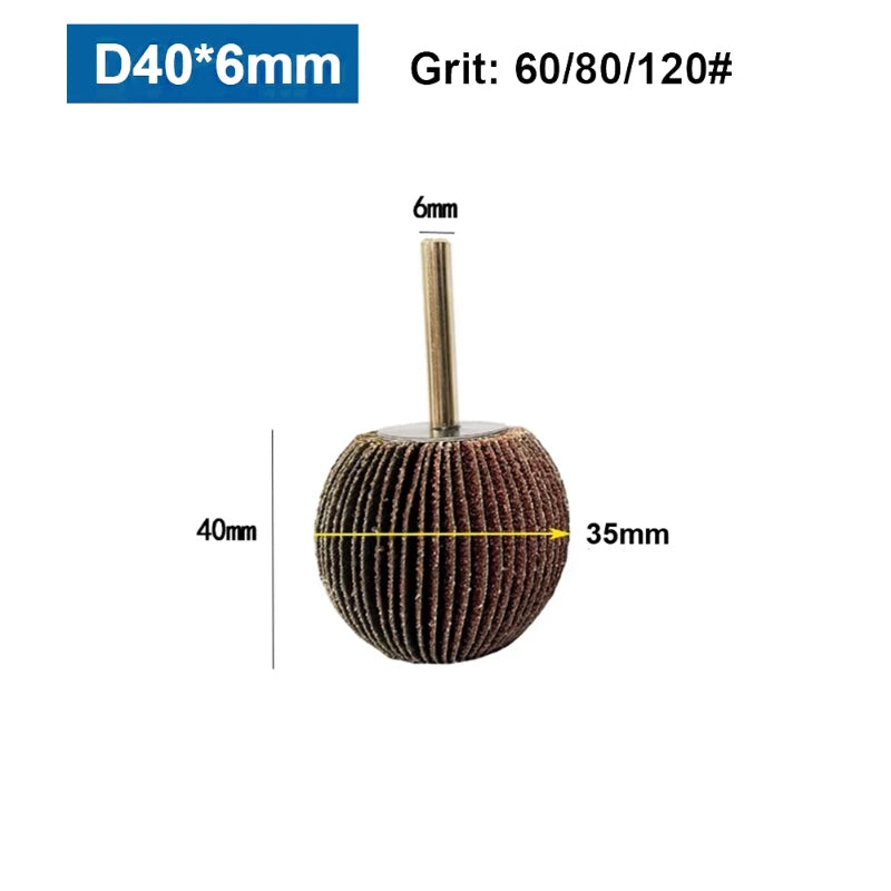 4PC Spherical Sandpaper Flap Wheel Set – 6mm Shank, 60/80/120 Grit Abrasive Polishing Tool for Precision Work LAKIMI LK-AA200