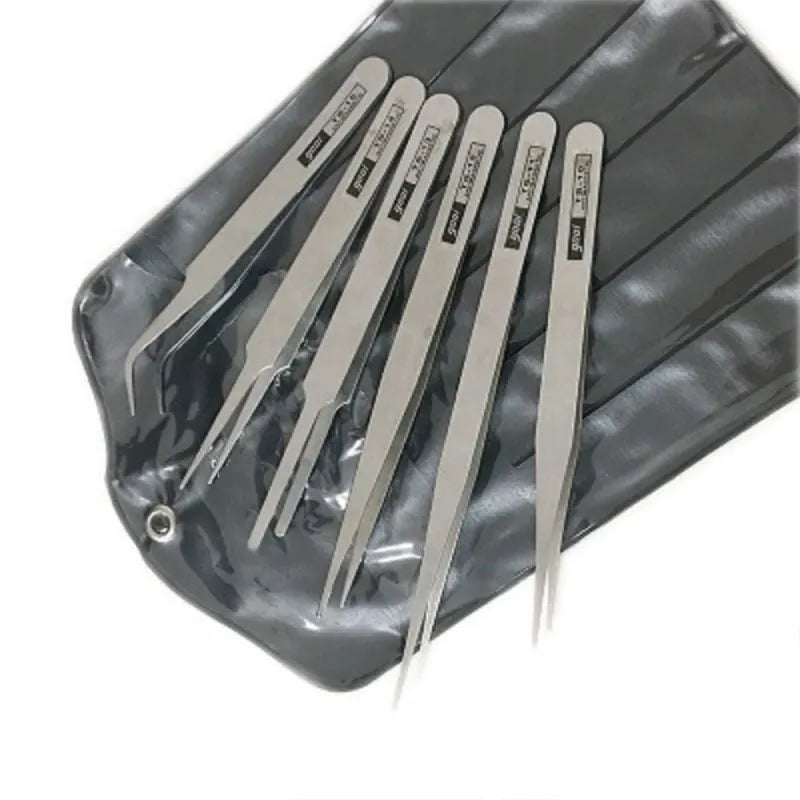6-Piece Stainless Steel Tweezers Set with Straight and Angled Tips, LK-TW14