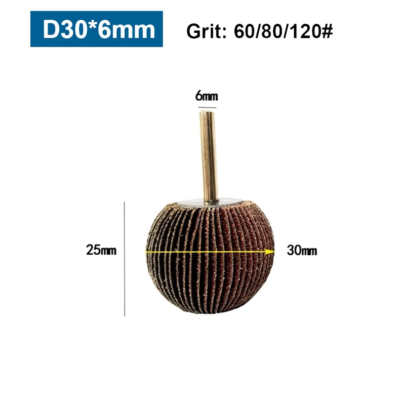 4PC Spherical Sandpaper Flap Wheel Set – 6mm Shank, 60/80/120 Grit Abrasive Polishing Tool for Precision Work LAKIMI LK-AA200
