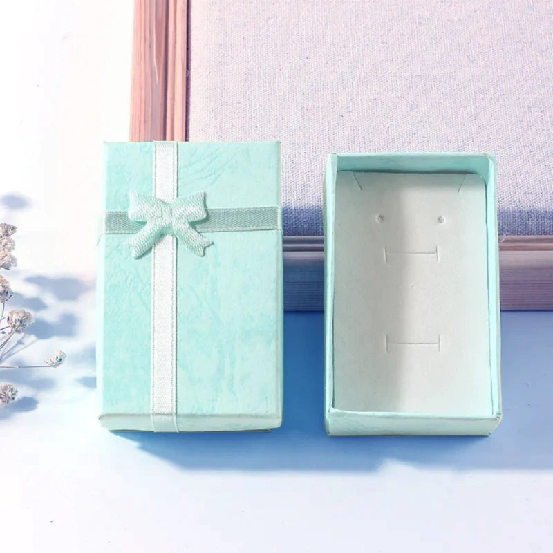 2 Pcs Pink Blue Color Cross Bowknot High Quality Paper Ring Necklaces Earrings Jewelry Square Package Gift Boxes Sets for Women,LK-AA151