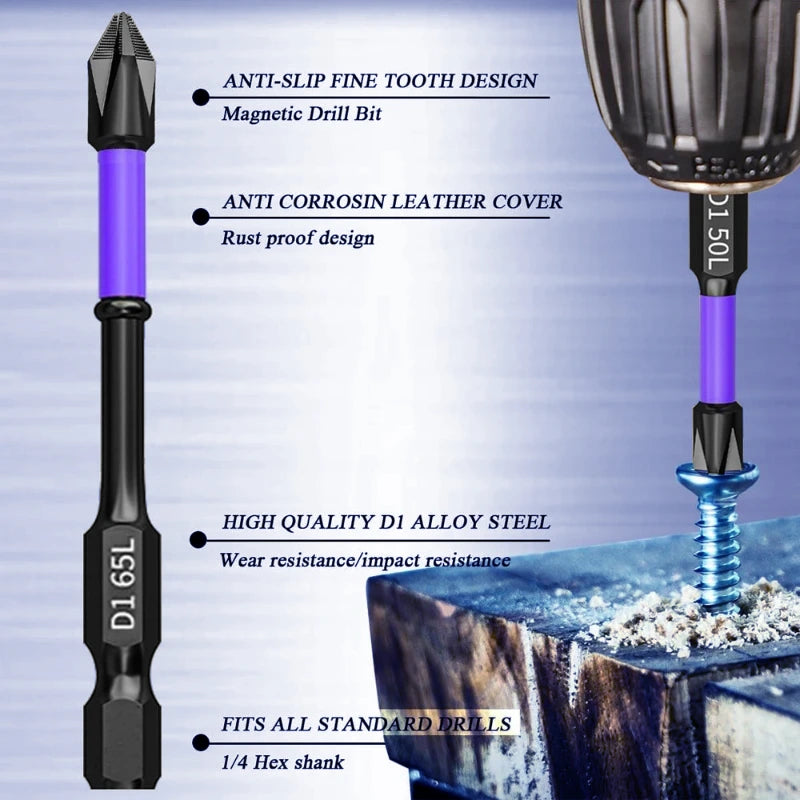 Magnetic Screwdriver Bits 12 Pcs – Non-slip Shockproof Phillips Impact Hex Shank Alloy Steel Suitable Power Tools,LK-AA242