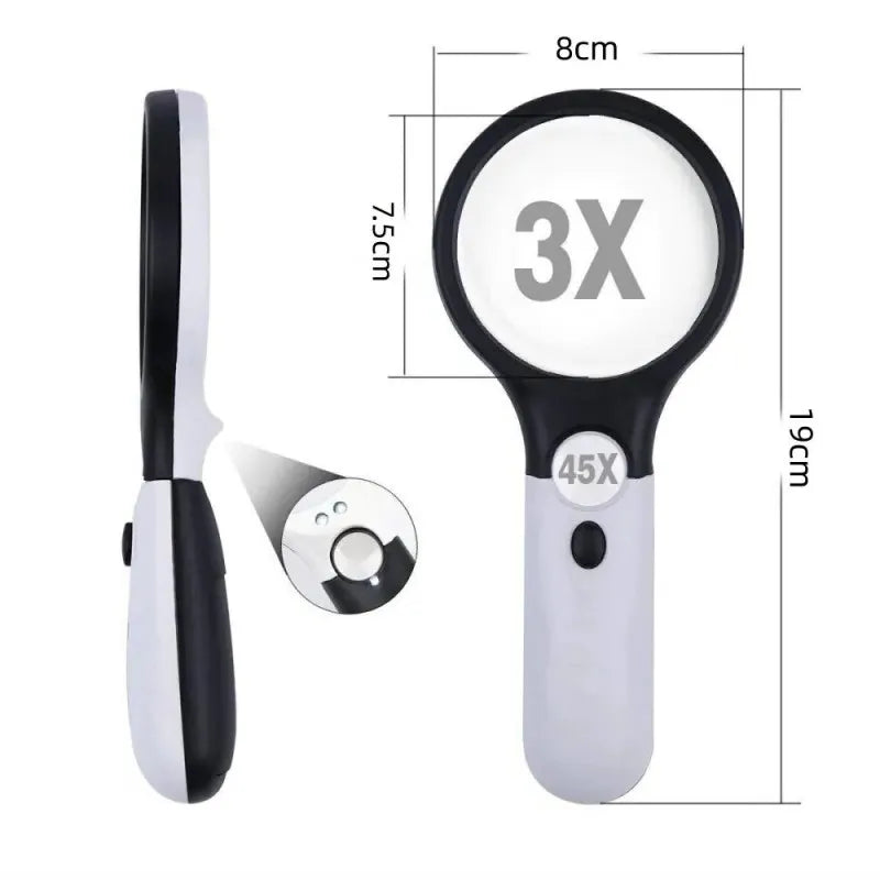 45x Handheld Magnifying Glass with 3 LED Lights for Reading and Jewelry Loupe, LK-AA43
