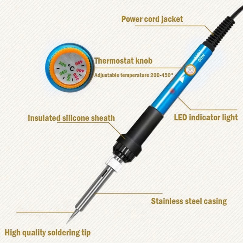 Adjustable Temperature 7-in-1 Electric Soldering Iron Kit, 60W Welding Repair Tool, LK-AA77