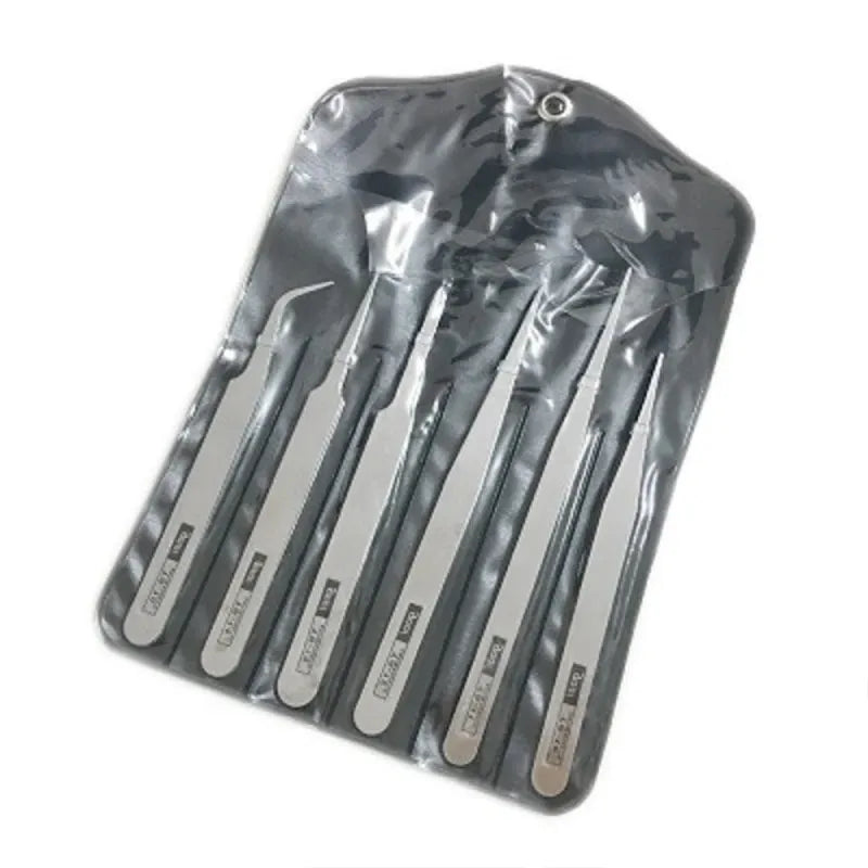 6-Piece Stainless Steel Tweezers Set with Straight and Angled Tips, LK-TW14