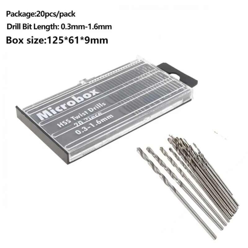 20Pcs Drill Bits For Precision Crafts Jewellery Watch Repair Model Making Hobby Work Electronics 0.3mm-1.6mm Mini HSS Spiral Dri,LK-AA154