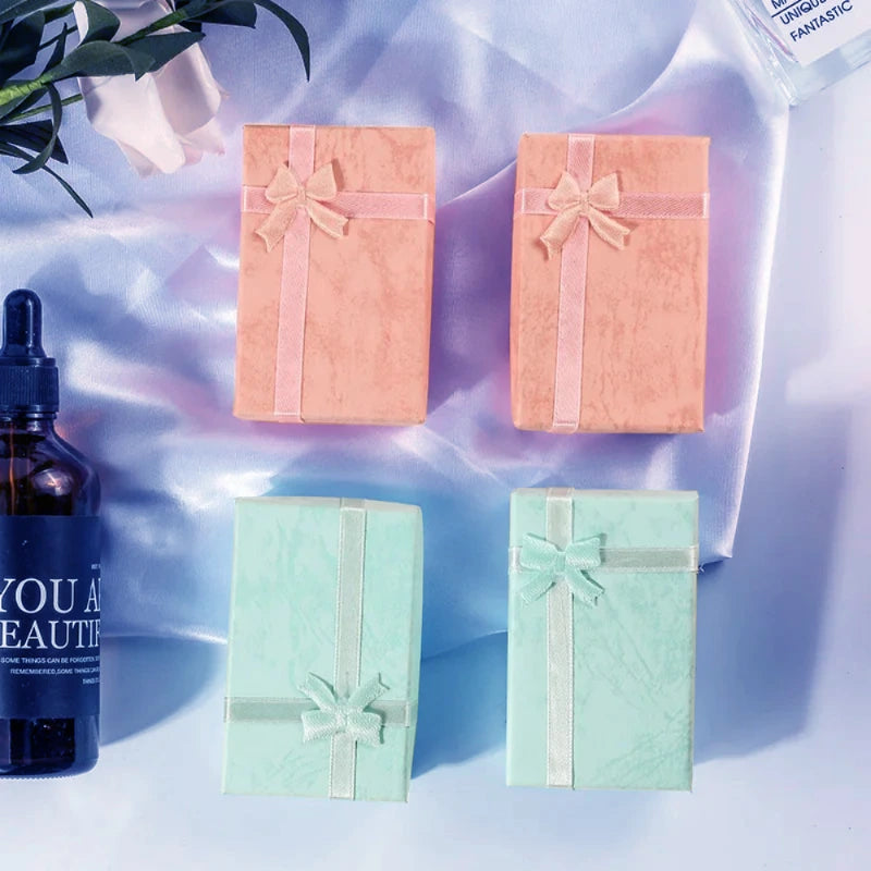 2 Pcs Pink Blue Color Cross Bowknot High Quality Paper Ring Necklaces Earrings Jewelry Square Package Gift Boxes Sets for Women,LK-AA151