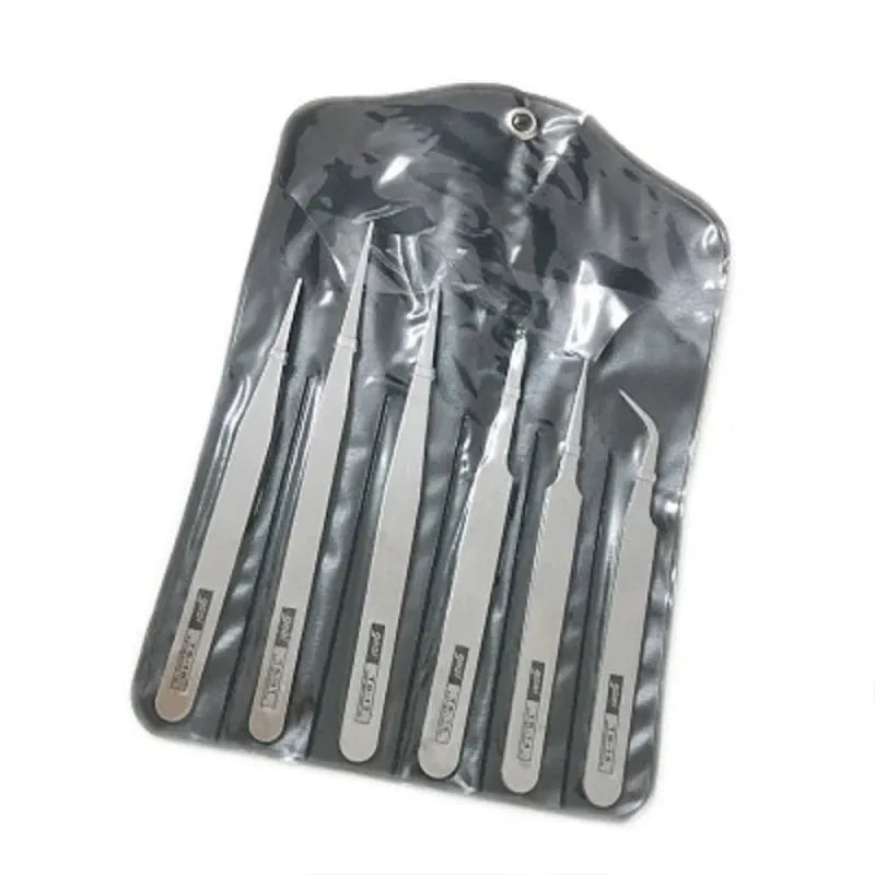 6-Piece Stainless Steel Tweezers Set with Straight and Angled Tips, LK-TW14