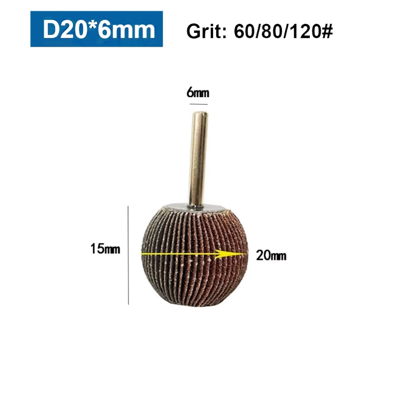 4PC Spherical Sandpaper Flap Wheel Set – 6mm Shank, 60/80/120 Grit Abrasive Polishing Tool for Precision Work LAKIMI LK-AA200