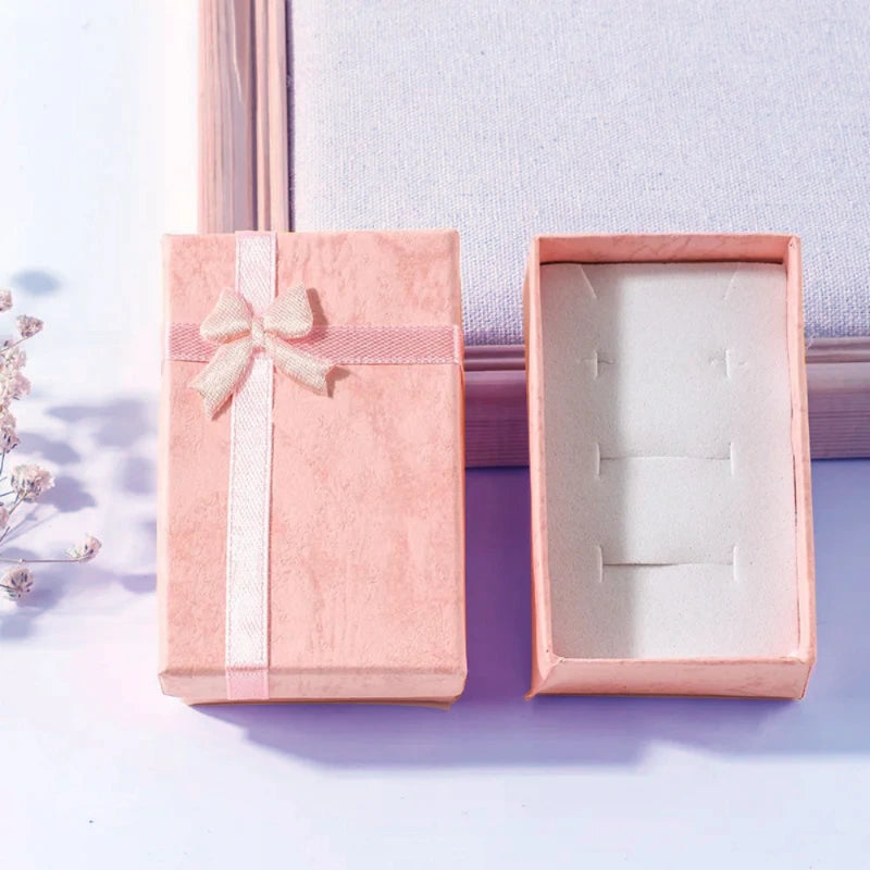 2 Pcs Pink Blue Color Cross Bowknot High Quality Paper Ring Necklaces Earrings Jewelry Square Package Gift Boxes Sets for Women,LK-AA151