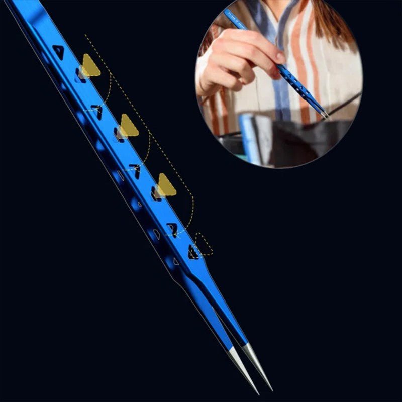 Stainless Steel Non-Magnetic High-Hardness Precision Tweezers with 8 Hollow Heat-Dissipating Design for Phone Chip Repair,LK-AA110
