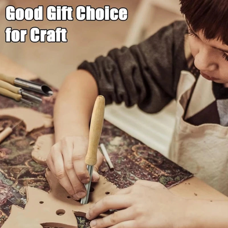 4PCS Tools Stainless Steel Punch Pot Hole Drilling Round Practical Wooden Handle Manual Set White&Silver,LK-AA210