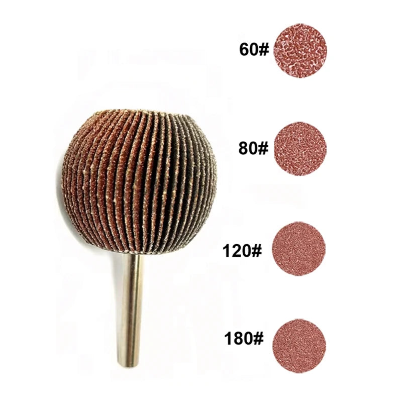 4PC Spherical Sandpaper Flap Wheel Set – 6mm Shank, 60/80/120 Grit Abrasive Polishing Tool for Precision Work LAKIMI LK-AA200