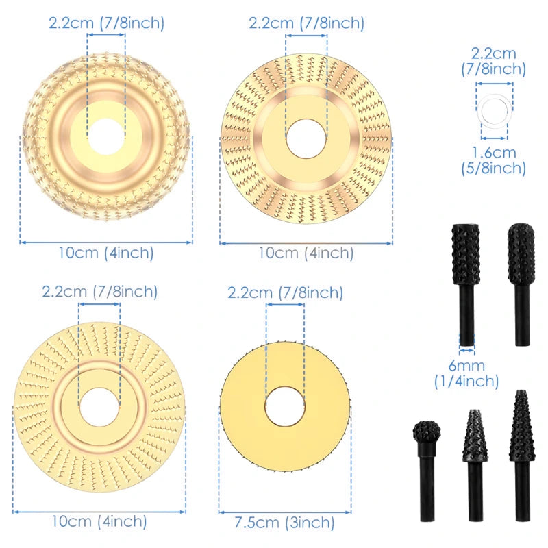 1/3/9PCS Wood Carving Disc Set–100mm & 95mm Grinder Wood Grinding Wheels,Polishing Accessories for Rotary Tools LAKIMI LK-AA202