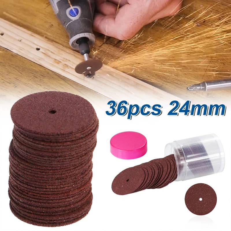 36-Piece Abrasive Cutting Discs Set (24mm) with Mandrels – Grinding Wheels for Dremel Accessories, Rotary Tool Metal Cutting Saw Blades,LK-AA116