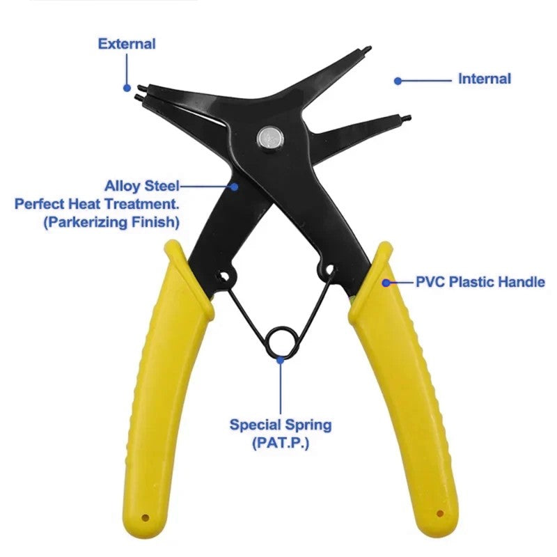 2-in-1 Internal and External Snap Ring Pliers – Spring-Loaded Dual-Purpose Tool for Mounting and Removing Circlips,LK-AA106