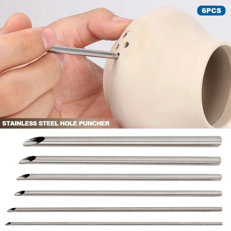6 Pcs Pottery Stainless Steel Hole Puncher Carving Sculpture Modeling Punching Diy Ceramic Teapot Polymer Clay Tools,LK-AA173