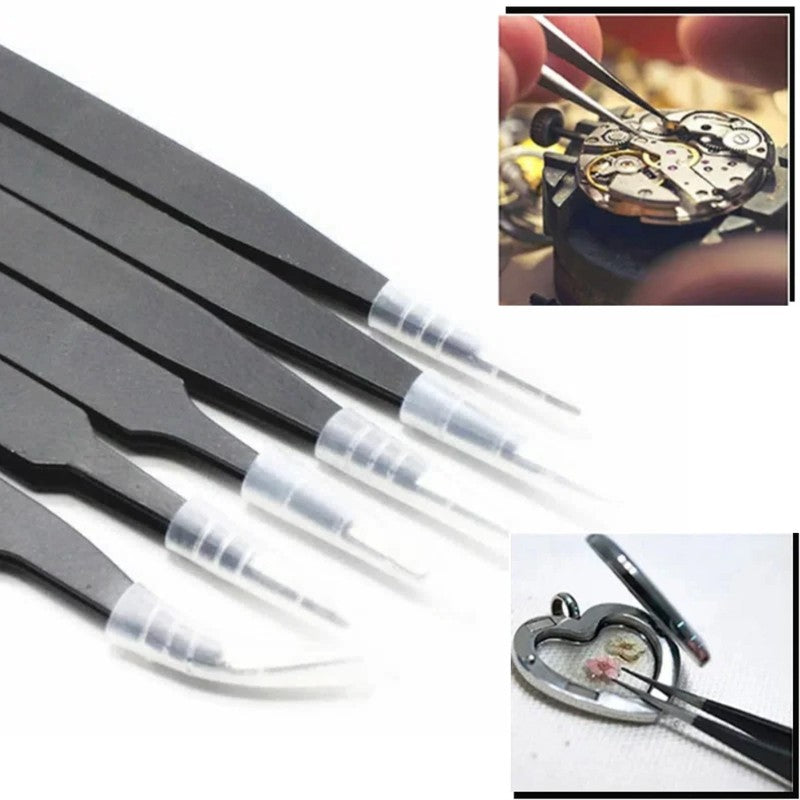 6PCS Anti-Static Stainless Steel Precision Tweezers Set – ESD-Safe Tools for Electronics Repair, Soldering, and Crafts,LK-AA114