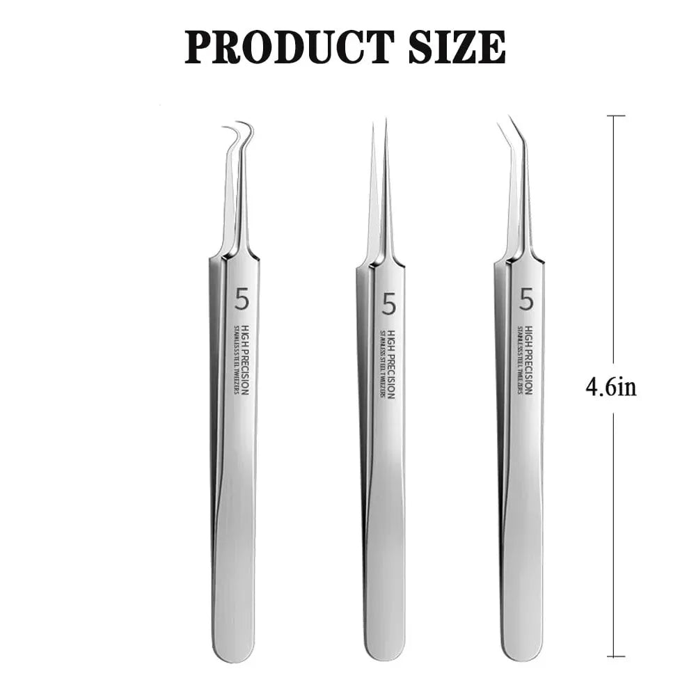 3-Piece Ultra-Fine Tweezers Set for Acne and Blackhead Removal, LK-TW13