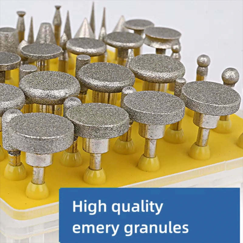 50 Pcs Diamond Grinding Heads Set – Coated Drill Bit Abrasive Burrs, 2.35mm for Polishing Jewelry, Glass, Marble,LK-AA199
