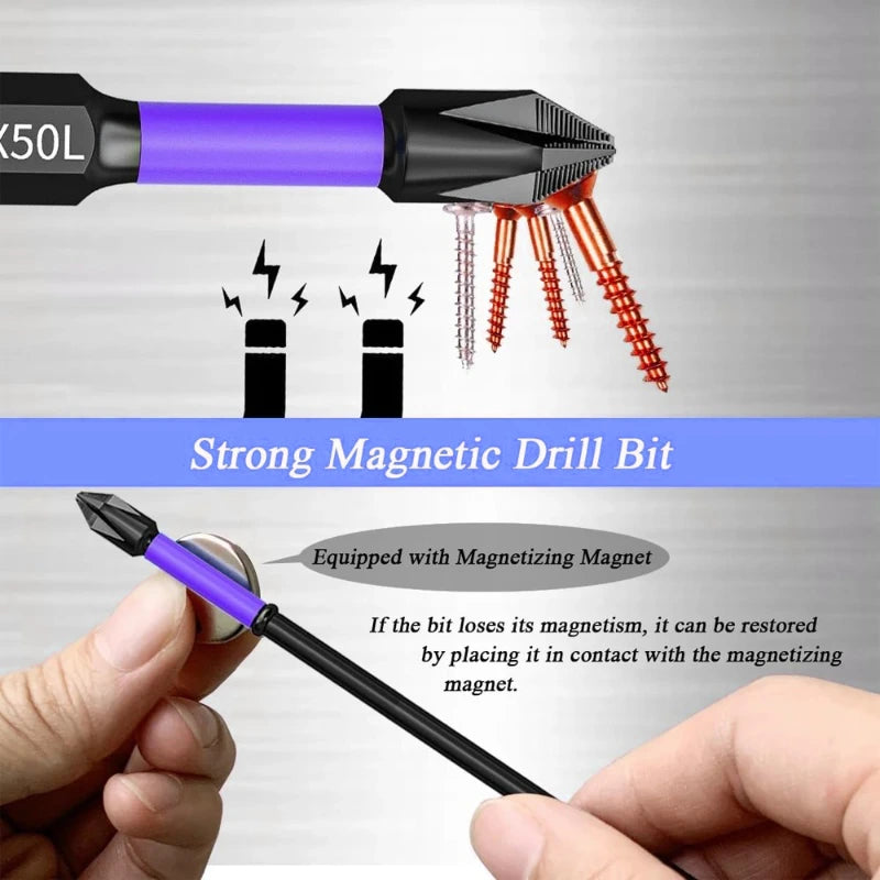 Magnetic Screwdriver Bits 12 Pcs – Non-slip Shockproof Phillips Impact Hex Shank Alloy Steel Suitable Power Tools,LK-AA242