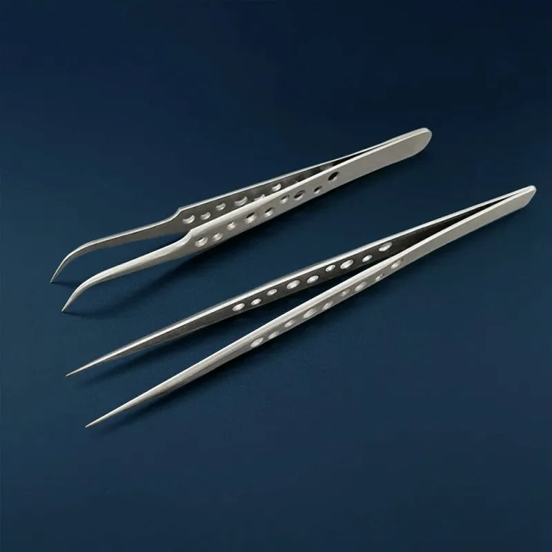 2-Piece Anti-Static Stainless Steel Tweezers Precision Angled and Straight, LK-TW11