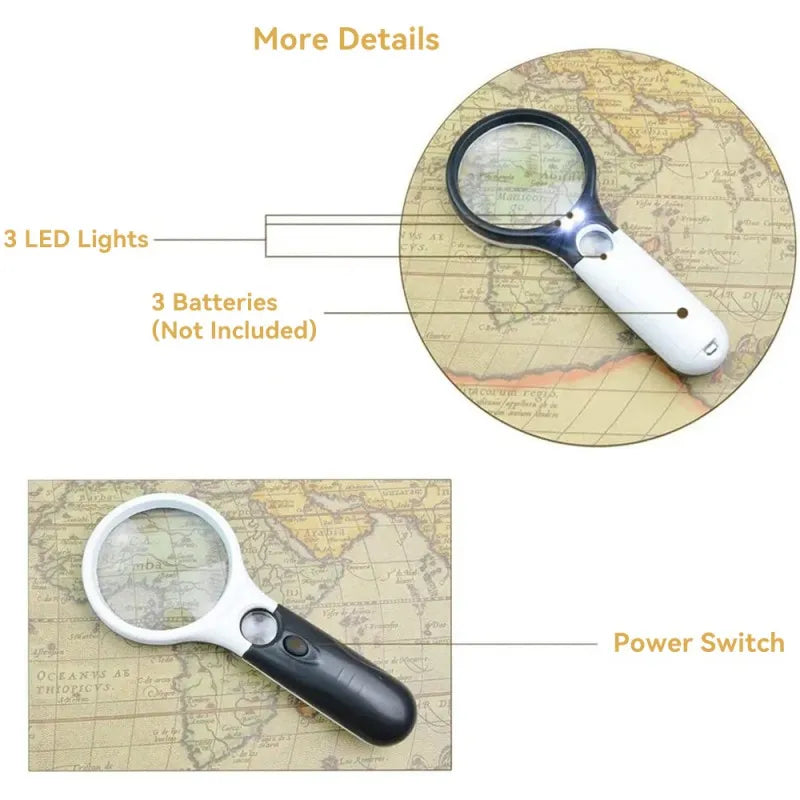 45x Handheld Magnifying Glass with 3 LED Lights for Reading and Jewelry Loupe, LK-AA43