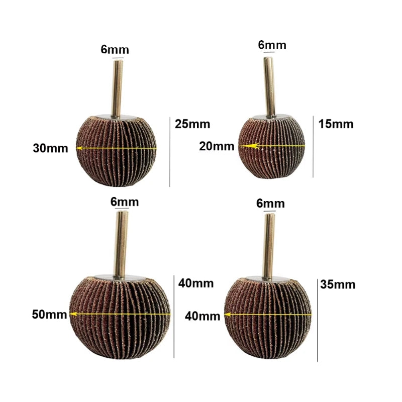 4PC Spherical Sandpaper Flap Wheel Set – 6mm Shank, 60/80/120 Grit Abrasive Polishing Tool for Precision Work LAKIMI LK-AA200