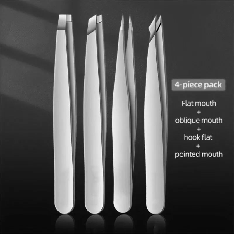 4-Piece Tweezers Set for Eyebrow Plucking and Hair Removal, LK-AA29