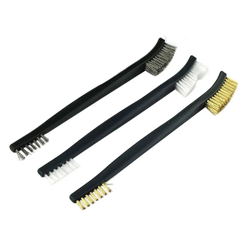 3-Piece Mini Wire Brush Set for Cleaning and Polishing – Stainless Steel, Brass, Nylon, Double-End, Metal Rust Removal Tool,LK-AA103