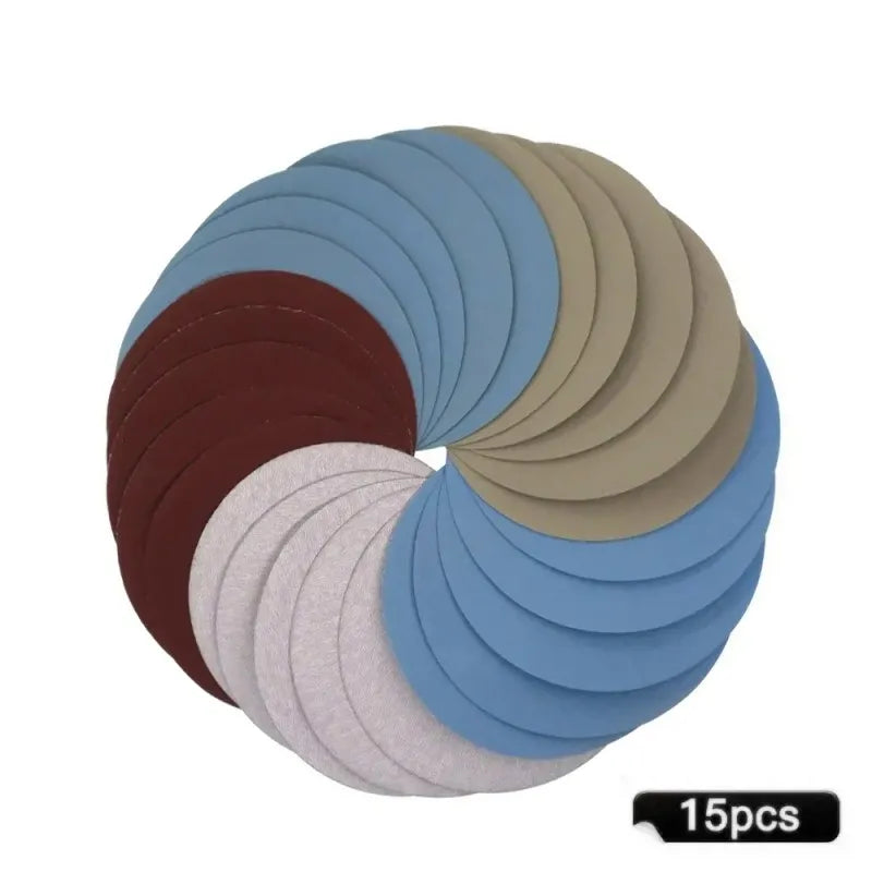 15-Piece Hook and Loop Round Sanding Discs – 125mm, Grit Range 1000 to 5000,LK-AA99