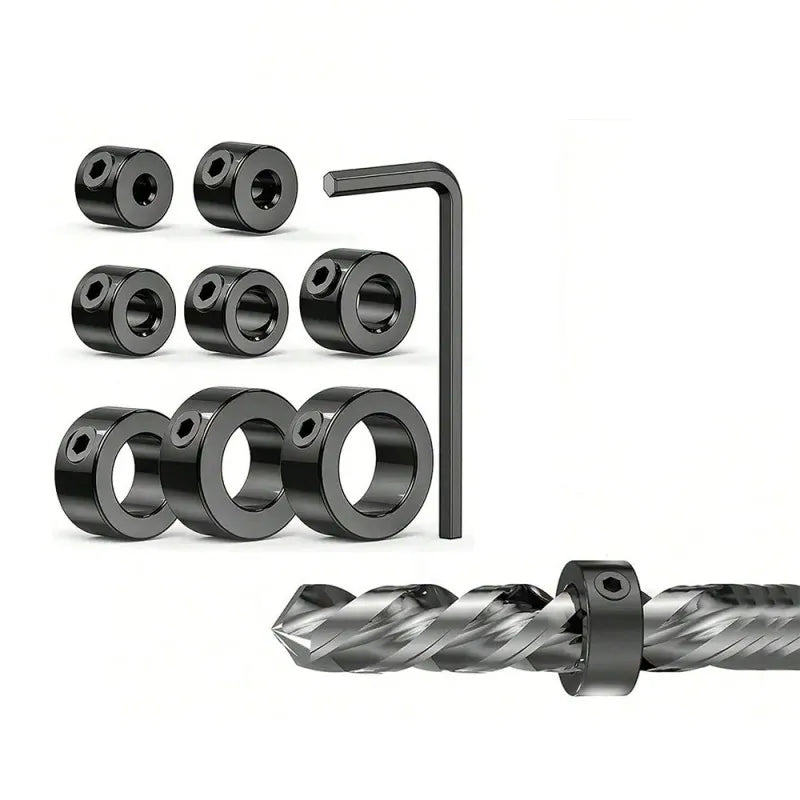 Adjustable Drill Bit Depth Stop Collar Kit with Hex Wrench and Positioning Rings,LK-AA98