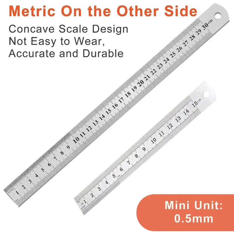  Double-Sided Stainless Steel Ruler, Metric & Inch Scale for DIY and Office Use, LK-AA85