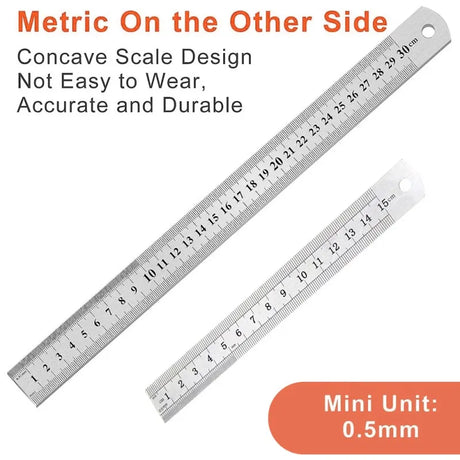  Double-Sided Stainless Steel Ruler, Metric & Inch Scale for DIY and Office Use, LK-AA85