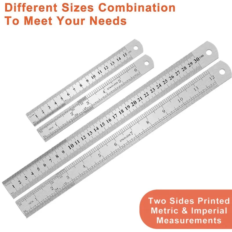  Double-Sided Stainless Steel Ruler, Metric & Inch Scale for DIY and Office Use, LK-AA85