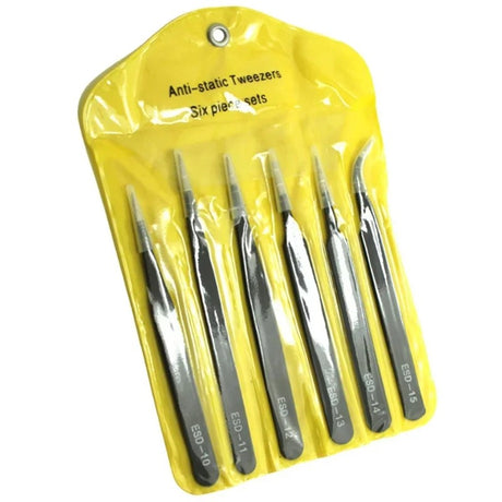 6PCS Anti-Static Stainless Steel Precision Tweezers Set – ESD-Safe Tools for Electronics Repair, Soldering, and Crafts,LK-AA114