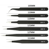 6PCS Anti-Static Stainless Steel Precision Tweezers Set – ESD-Safe Tools for Electronics Repair, Soldering, and Crafts,LK-AA114
