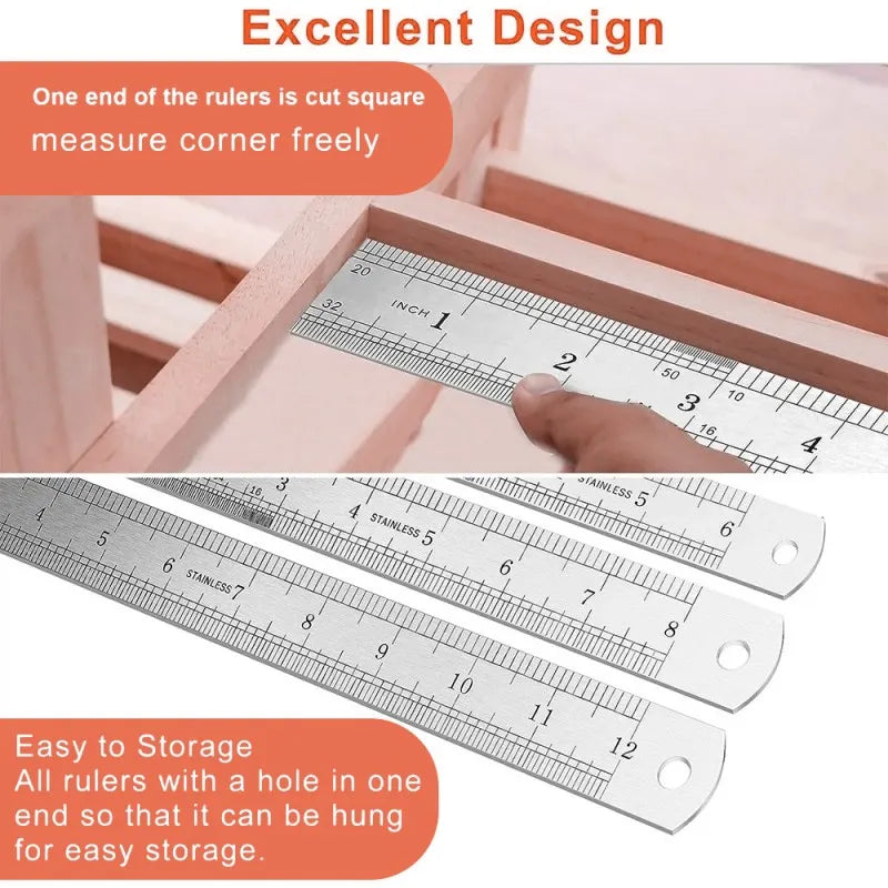  Double-Sided Stainless Steel Ruler, Metric & Inch Scale for DIY and Office Use, LK-AA85