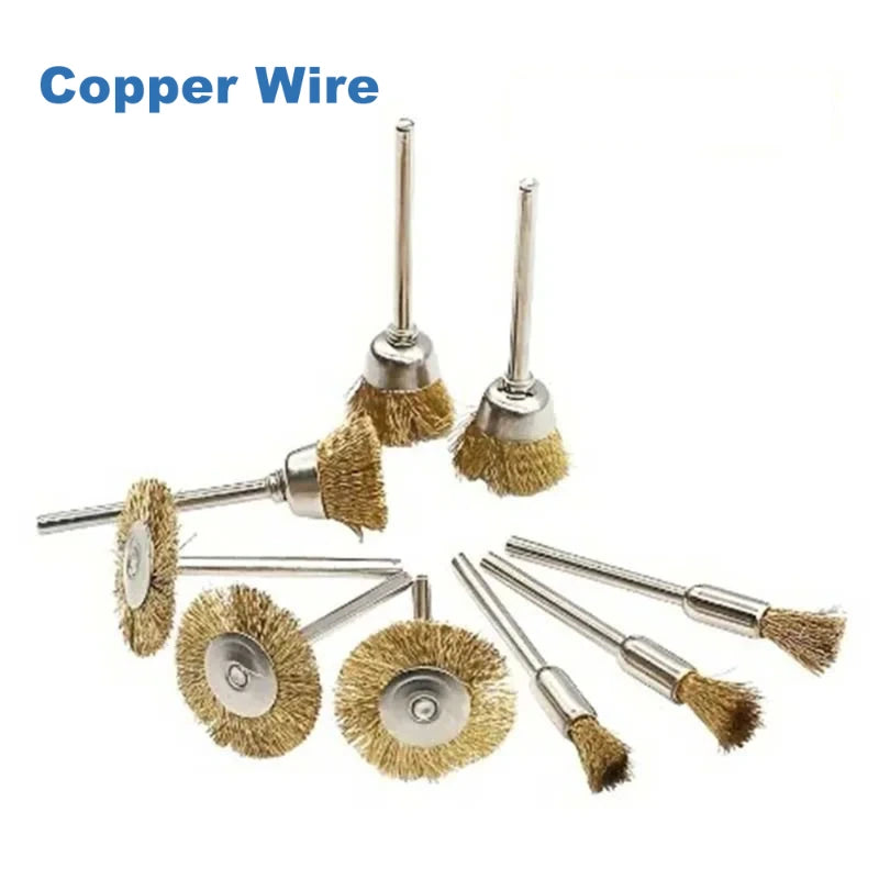 9pcs Steel Wire Brass Brush Rotary Tool Electric Dremel Drill Bit Polishing Grinding Wheel T-shaped Brush Accessories,LK-AA138