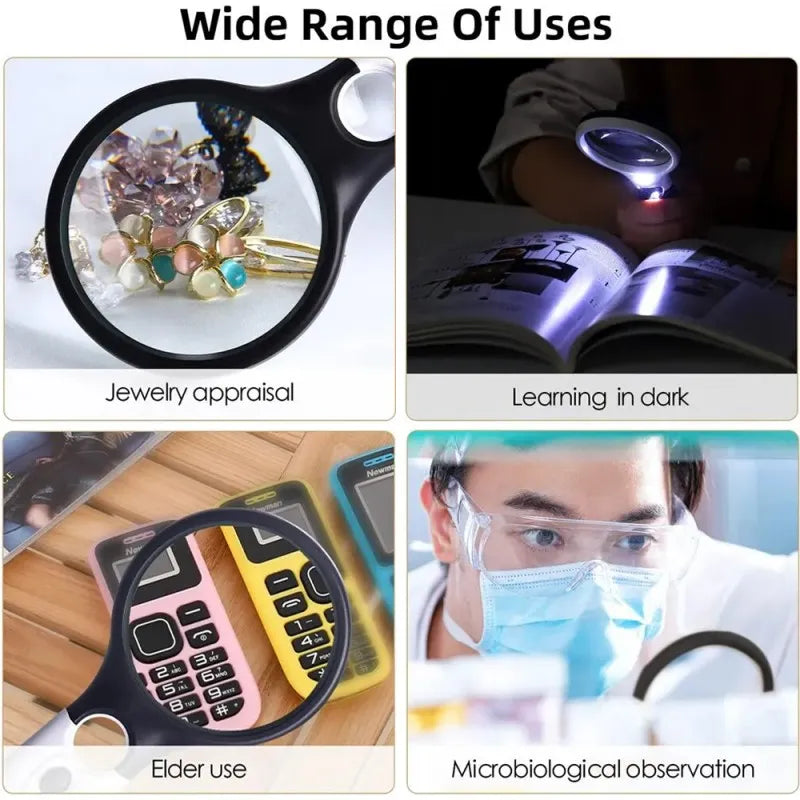 45x Handheld Magnifying Glass with 3 LED Lights for Reading and Jewelry Loupe, LK-AA43
